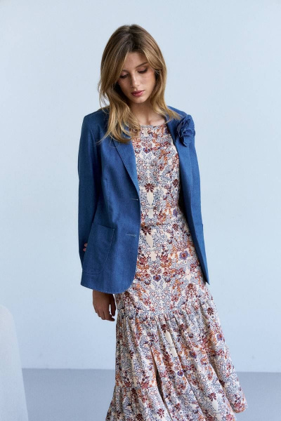 Платье свободного кроя с воланами и разрезом LeNata 11354 рисунок-на-бежевом - фото 9