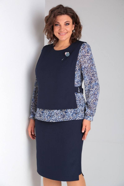 Демисезонная блуза и юбка из шифона Rishelie 813 синий - фото 2