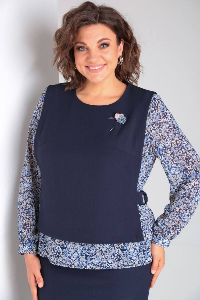 Демисезонная блуза и юбка из шифона Rishelie 813 синий - фото 3