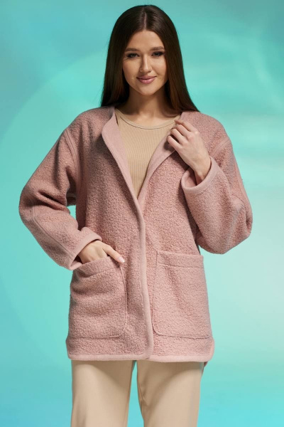 Розовый утепленный жакет из имитации каракуля Faufilure C571 розовый - фото 1