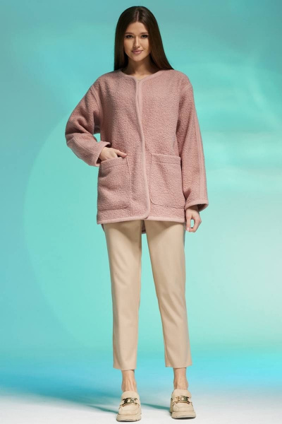 Розовый утепленный жакет из имитации каракуля Faufilure C571 розовый - фото 4