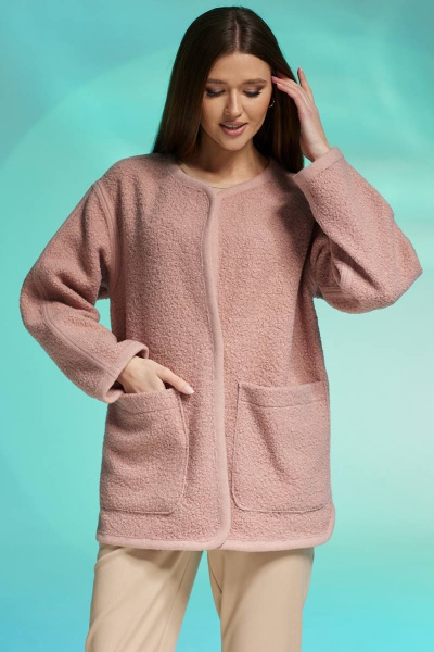 Розовый утепленный жакет из имитации каракуля Faufilure C571 розовый - фото 2