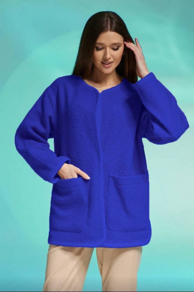 Синий утепленный жакет из имитации каракуля Faufilure C571 синий - фото 1