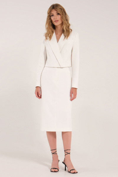 Белый офисный жакет и юбка-карандаш с карманами Панда 113910w молочный - фото 5