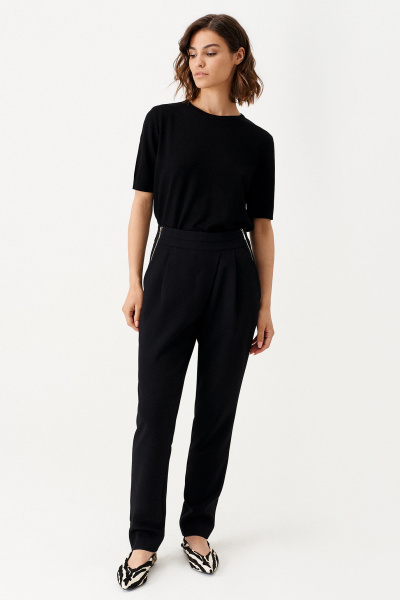 Черные деловые брюки с высокой посадкой Панда 154160w черный - фото 1