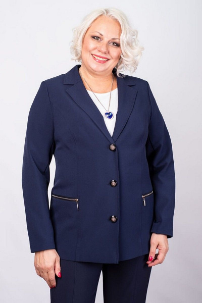 Синий классический жакет с прорезными карманами Camelia 20157 5 - фото 1