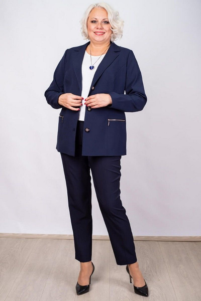 Синий классический жакет с прорезными карманами Camelia 20157 5 - фото 5