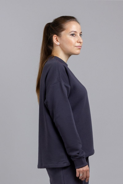 Демисезонный свитшот оверсайз из трикотажа хлопка Mirolia 1199 графит - фото 2