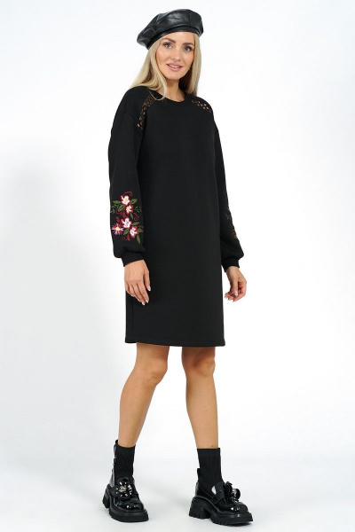 Повседневное платье из трикотажа и хлопка с вышивкой рукавов Alani Collection 1990 - фото 2