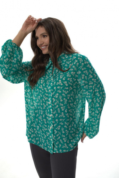 Рубашка прямого силуэта из легкой ткани с воротником стойка Abbi 4009 зеленый - фото 10