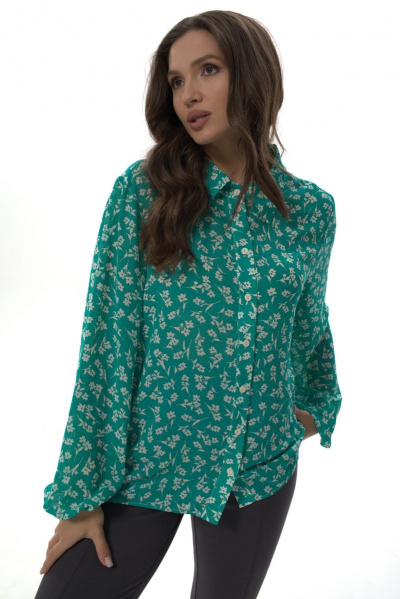 Рубашка прямого силуэта из легкой ткани с воротником стойка Abbi 4009 зеленый - фото 8