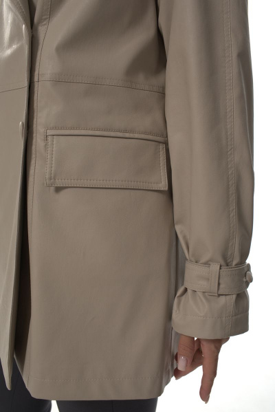 Жакет-тренч двубортный из эко-кожи с поясом демисезонный Abbi 6006 бежевый - фото 14