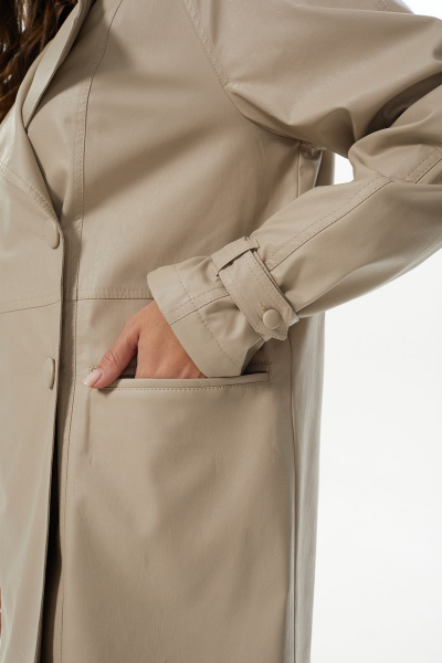 Жакет-тренч двубортный из эко-кожи с поясом демисезонный Abbi 6006 бежевый - фото 12