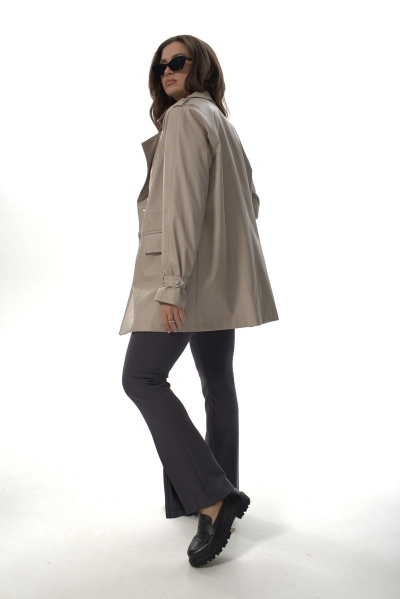 Жакет-тренч двубортный из эко-кожи с поясом демисезонный Abbi 6006 бежевый - фото 9