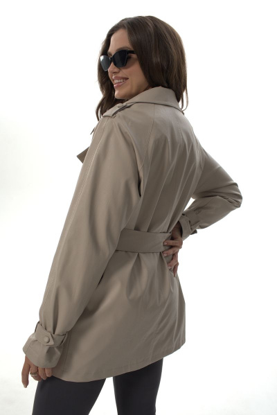 Жакет-тренч двубортный из эко-кожи с поясом демисезонный Abbi 6006 бежевый - фото 8