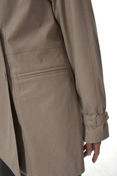 Жакет-тренч двубортный из эко-кожи с поясом демисезонный Abbi 6006 бежевый - фото 2