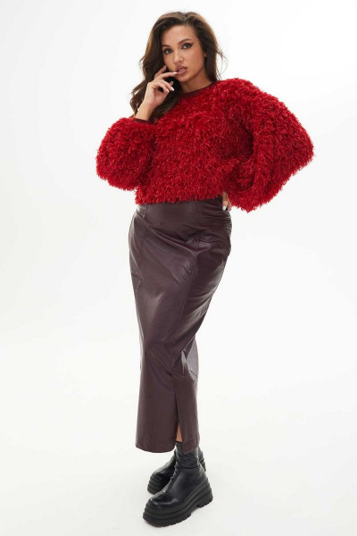 Джемпер свободного силуэта из трикотажа на каждый день Mislana С1017 красный - фото 1