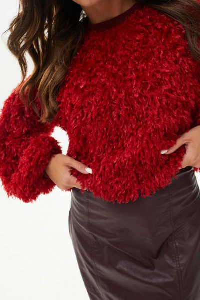 Джемпер свободного силуэта из трикотажа на каждый день Mislana С1017 красный - фото 6