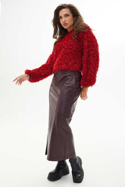 Джемпер свободного силуэта из трикотажа на каждый день Mislana С1017 красный - фото 2