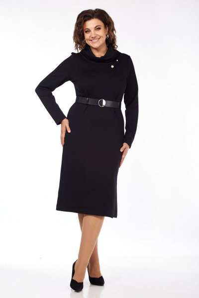 Платье полуприталенное с воротом-хомут и складками VI ORO VR-1084 черный - фото 8
