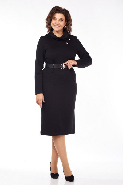 Платье полуприталенное с воротом-хомут и складками VI ORO VR-1084 черный - фото 6