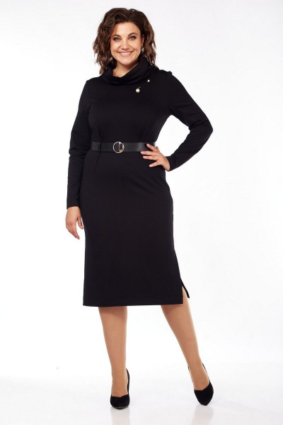 Платье полуприталенное с воротом-хомут и складками VI ORO VR-1084 черный - фото 1