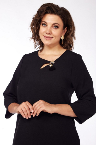 Демисезонное платье в стиле оверсайз с карманами и вырезом капля VI ORO VR-1097/ч черный - фото 12