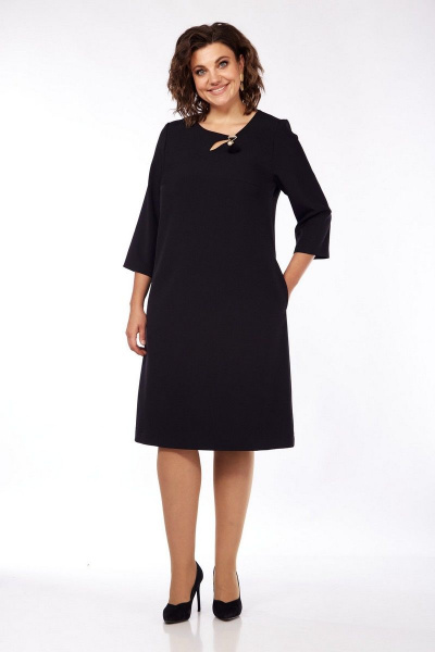 Демисезонное платье в стиле оверсайз с карманами и вырезом капля VI ORO VR-1097/ч черный - фото 8