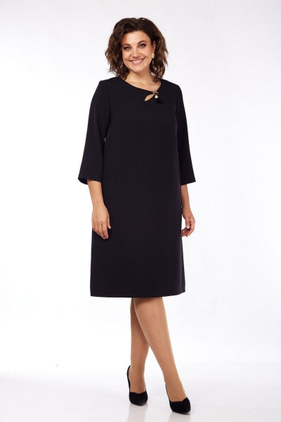 Демисезонное платье в стиле оверсайз с карманами и вырезом капля VI ORO VR-1097/ч черный - фото 1