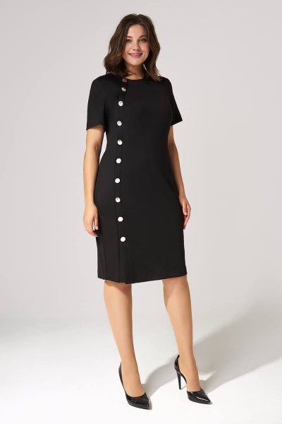 Платье из трикотажа с планкой и застежкой на петли IVA 1534 черный - фото 1