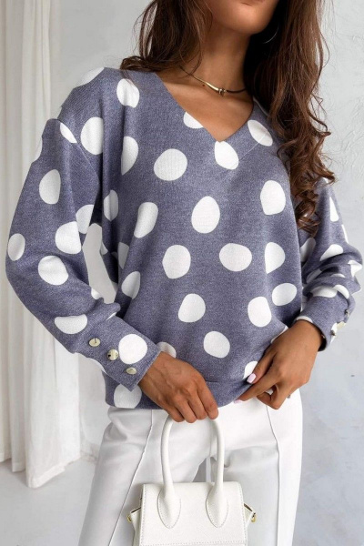 Джемпер свободный с V-образным вырезом и декоративными пуговицами Nika.PL 020152 горошек - фото 4