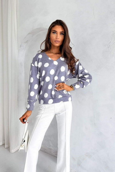 Джемпер свободный с V-образным вырезом и декоративными пуговицами Nika.PL 020152 горошек - фото 3