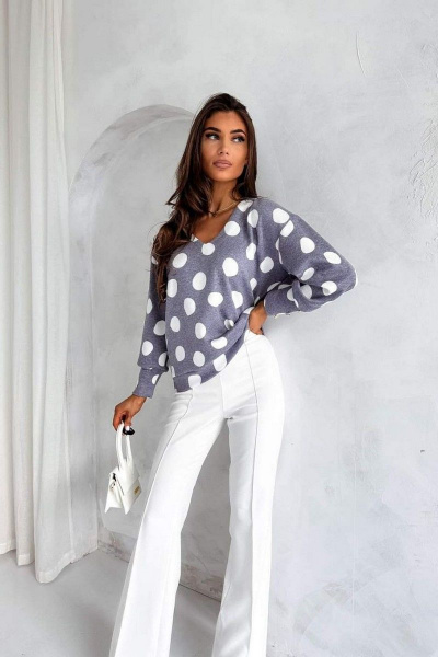 Джемпер свободный с V-образным вырезом и декоративными пуговицами Nika.PL 020152 горошек - фото 2