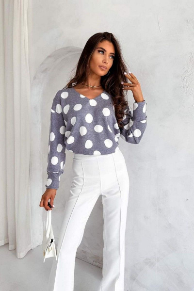 Джемпер свободный с V-образным вырезом и декоративными пуговицами Nika.PL 020152 горошек - фото 1