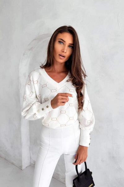 Джемпер свободный с V-образным вырезом и резинкой по низу Nika.PL 020155 гучи - фото 5