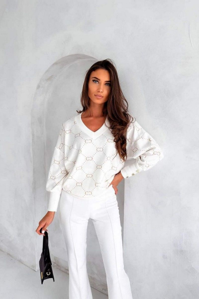 Джемпер свободный с V-образным вырезом и резинкой по низу Nika.PL 020155 гучи - фото 4