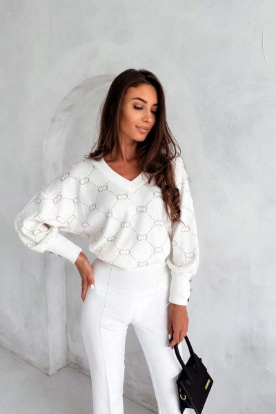 Джемпер свободный с V-образным вырезом и резинкой по низу Nika.PL 020155 гучи - фото 2