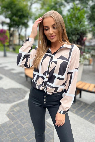 Блуза свободная классическая с асимметричным низом Nika.PL 040151 бежевый - фото 1