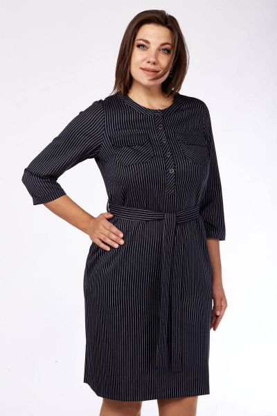 Платье из ткани с карманами и поясом Lady Style Classic 1819-1 темно-синий - фото 3