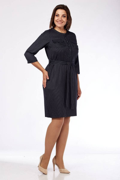 Платье из ткани с карманами и поясом Lady Style Classic 1819-1 темно-синий - фото 2