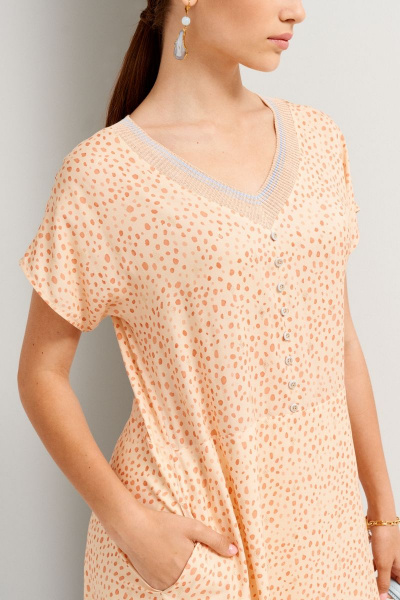 Бежевое платье вышитым декором, короткое с V-воротником BURVIN 9082-81 - фото 2