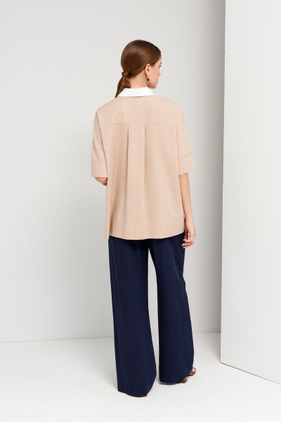 Бежевая хлопковая блузка с рюшей и регланными рукавами BURVIN 9110-51 - фото 2