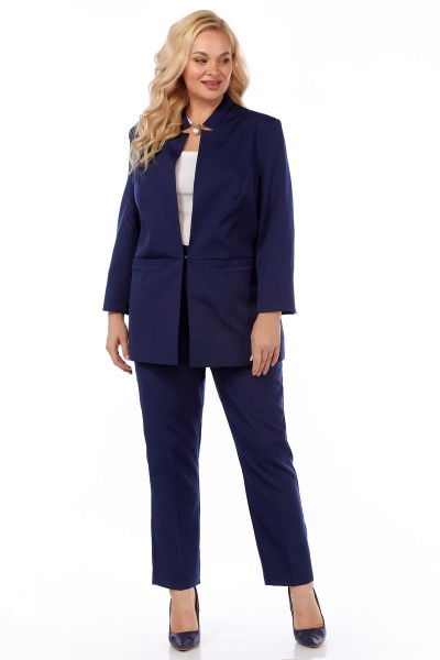 Деловой жакет из текстиля с подрезами без воротника Belinga 5157 синий - фото 1