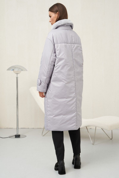 Стёганое демисезонное пальто с отстегивающимся меховым воротником Fantazia Mod 4593 серый - фото 5