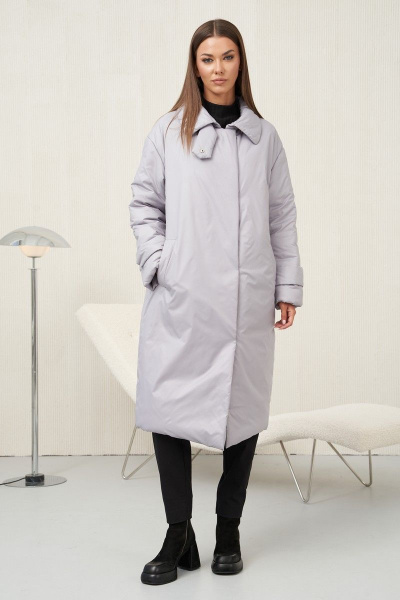 Стёганое демисезонное пальто с отстегивающимся меховым воротником Fantazia Mod 4593 серый - фото 3