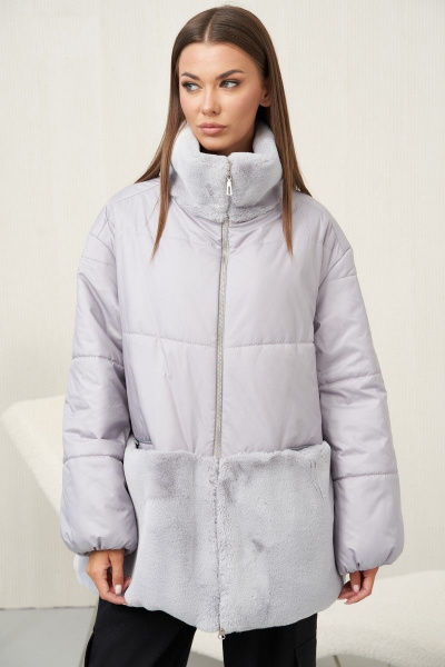 Демисезонная куртка на молнии из плащевой ткани с меховой стойкой Fantazia Mod 4608 серый - фото 3