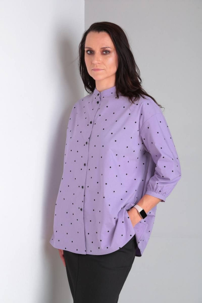 Демисезонная свободная рубашка на стойке с 3/4 рукавом Ma Vie М646 фиолетовый - фото 1