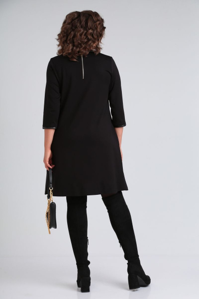 Демисезонное платье трапециевидного силуэта с вышивкой и карманами Michel chic 2140 черный - фото 5