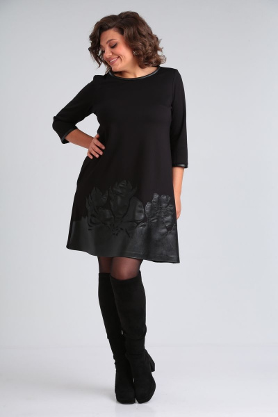 Демисезонное платье трапециевидного силуэта с вышивкой и карманами Michel chic 2140 черный - фото 3