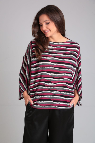 Блуза бохо из трикотажа с оригинальным кроем и яркими деталями AXXA 138 - фото 4
